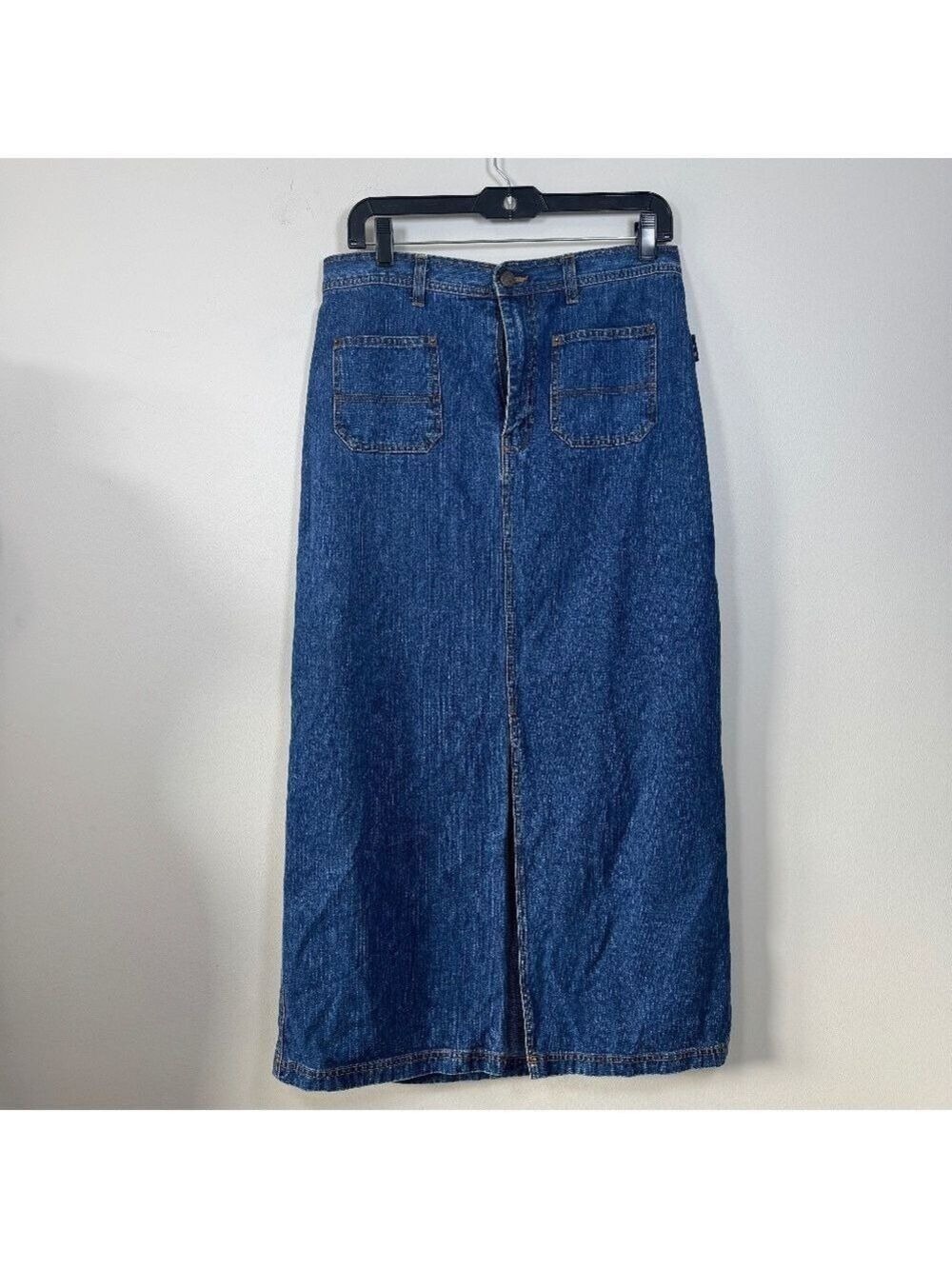 Vintage x  Bill Blass USA MADE Blue Denim Maxi Skirt Front Slit Sailor size 10